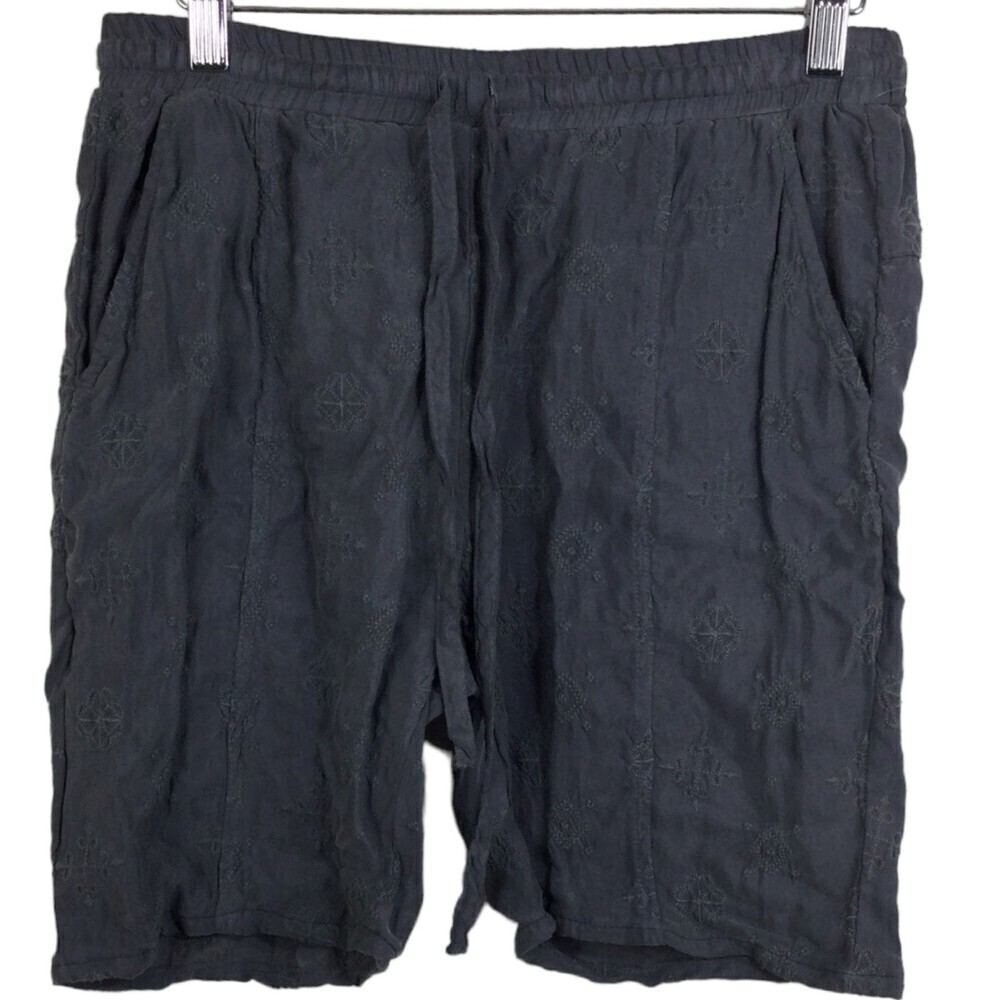 Johnny Was Womens Cupra Rayon Embroidered Elastic Waist Shorts Blue Gray Size XS